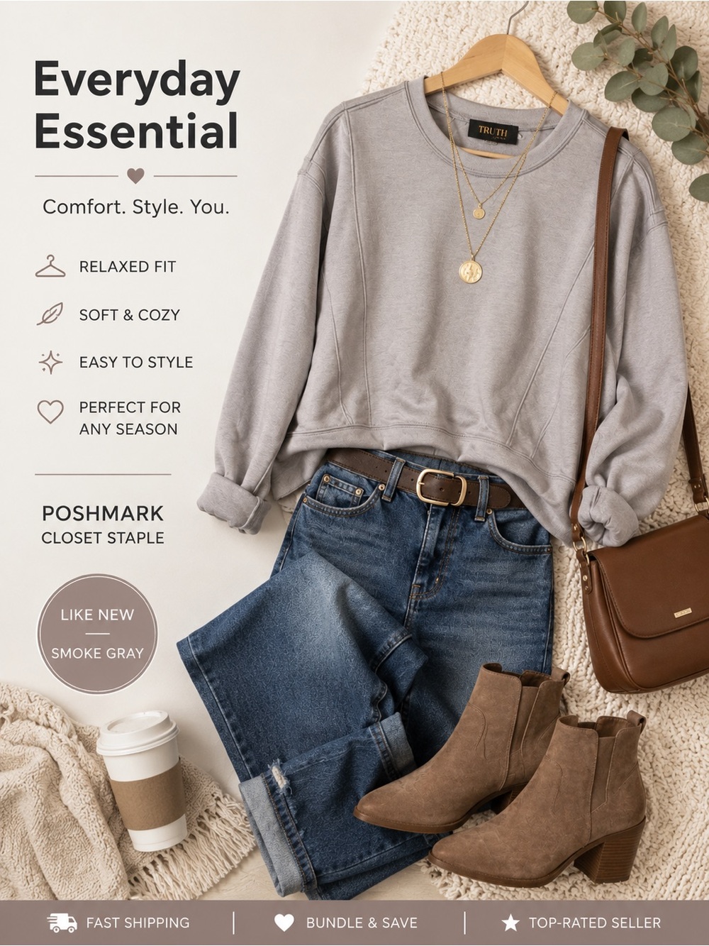 Smoke Gray Relaxed Crewneck Sweater